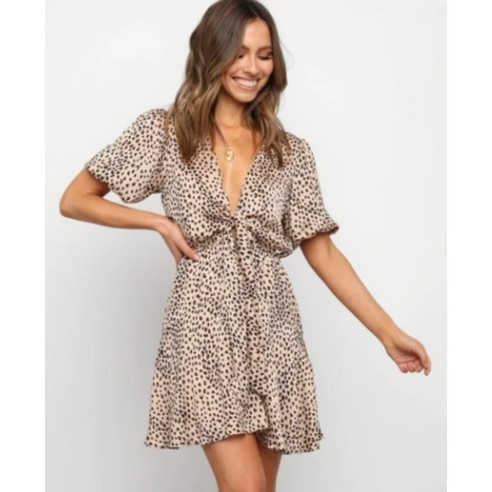Petal & Pup Tan Polka Dot Mini Dress